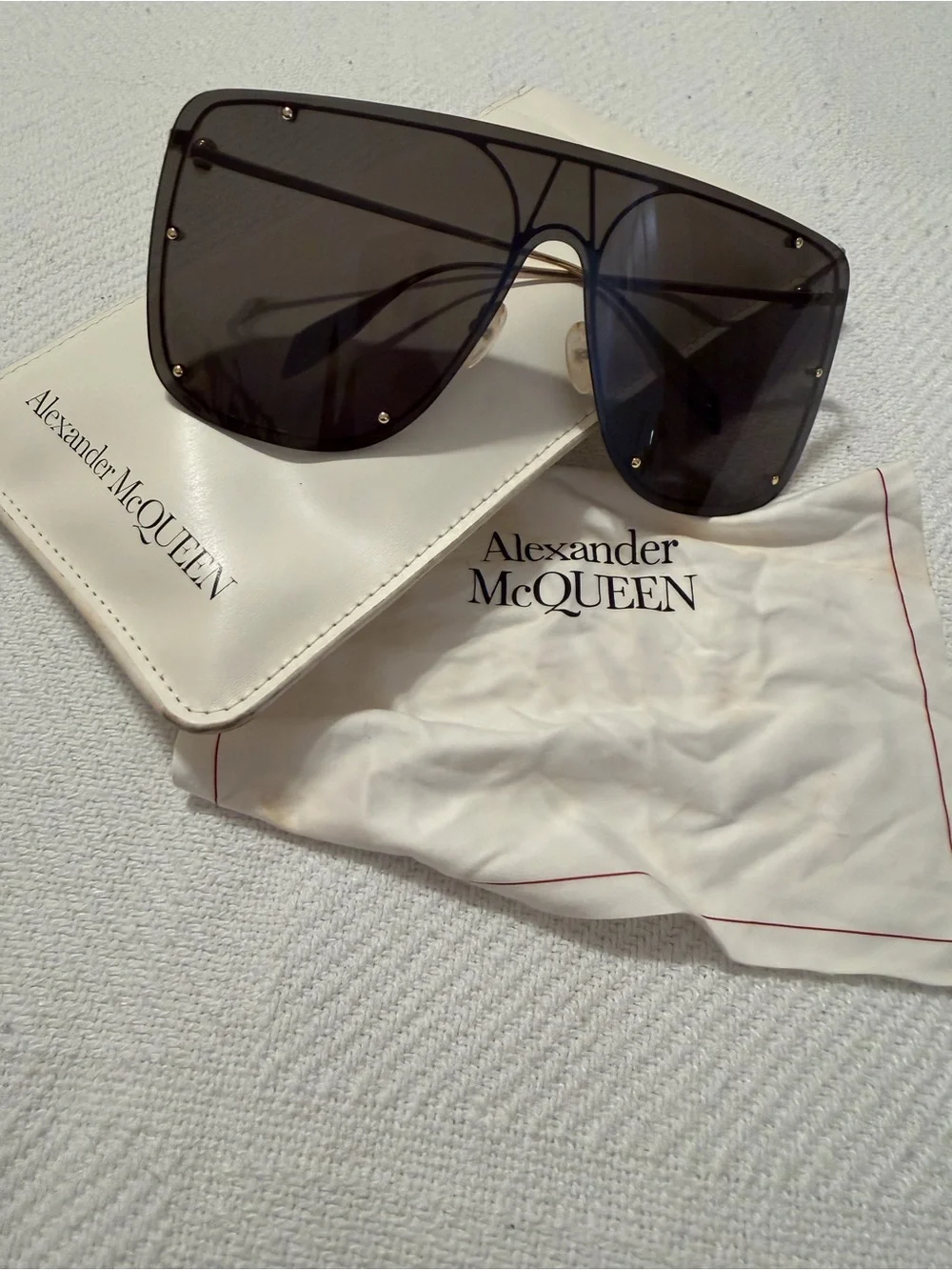 Alexander McQueen Black Shield Sunglasses with Gold Accents